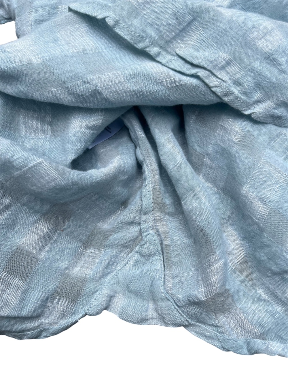 Poetry Light Blue Plaid Linen Cotton Blend Texured Jacquard Minimalist Blouse 8 - Picture 11 of 16